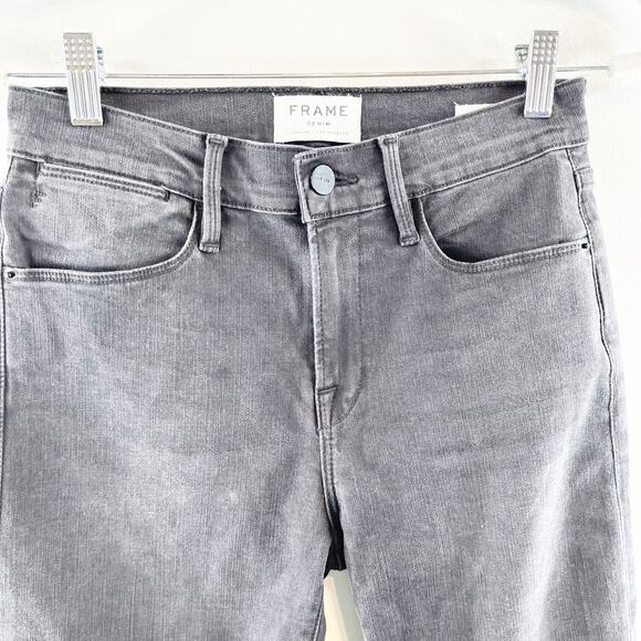 Frame Denim Le High Straight Feather Hem Cropped Jeans Ludlow Black 26 / 2 - Picture 8 of 11